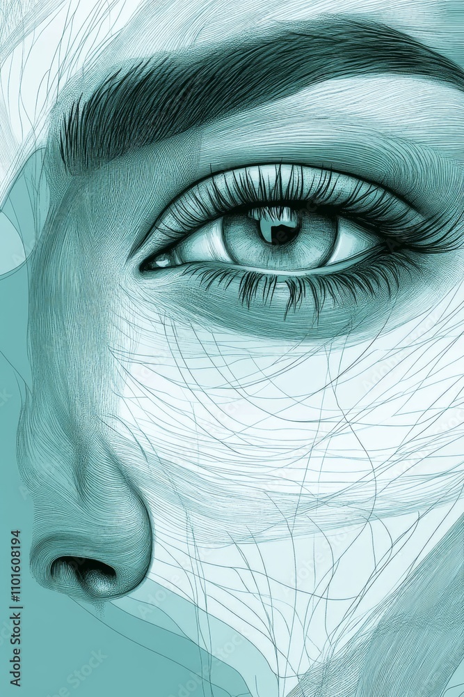 Fototapeta premium abstract woman with lines in mint green color 