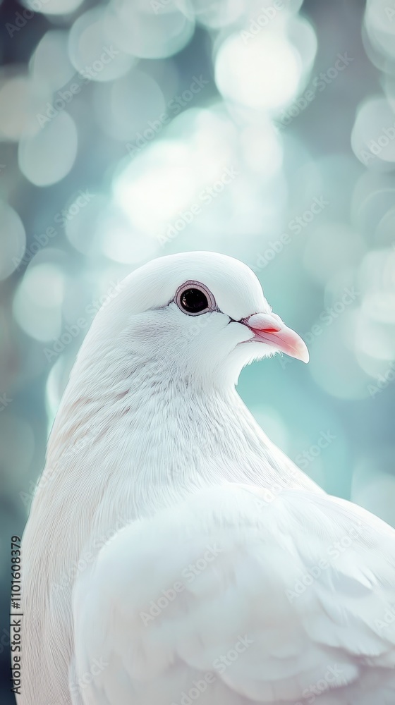 A close-up of a white dove against a blurred background, emphasizing its serene beauty. A close-up of a white dove against a blurred background, emphasizing its serene beauty.