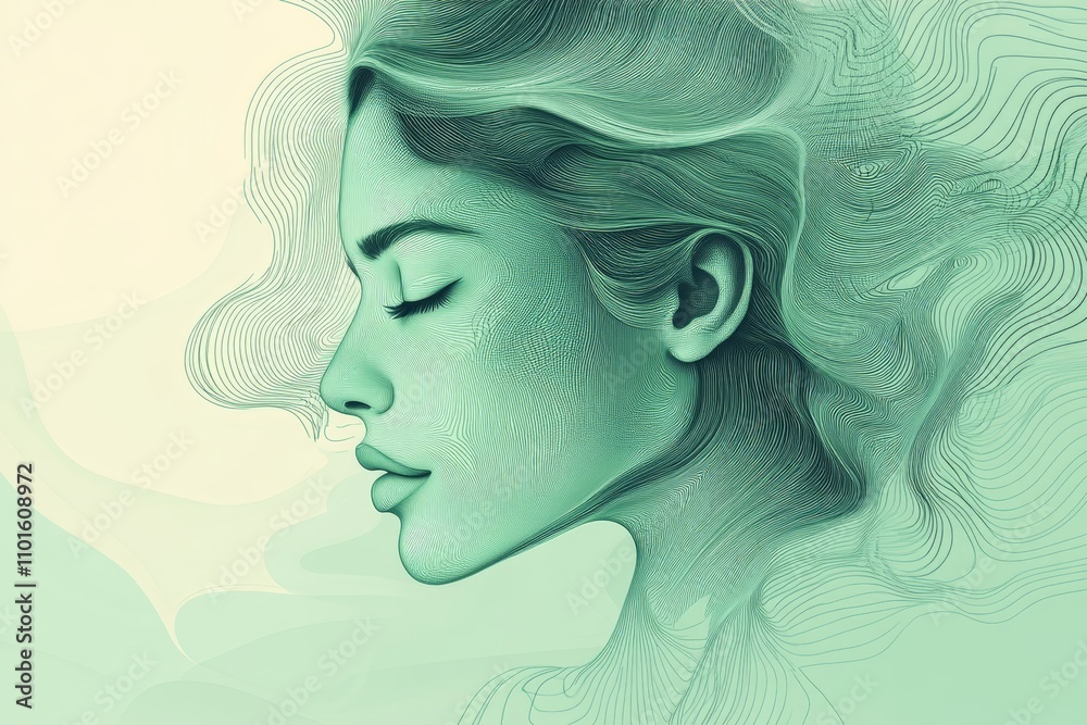 abstract woman with lines in mint green color abstract woman with lines in mint green color