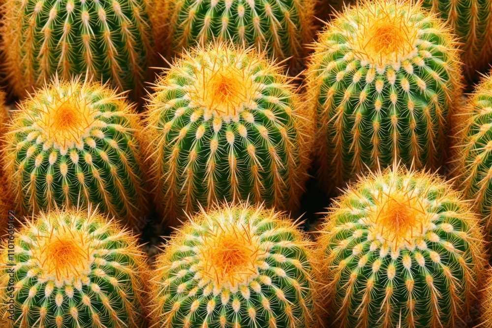 Barrel Cactus - Beautiful Desert Garden Botanical Background with Closeup of Golden Cactaceae Barrel Cactus - Beautiful Desert Garden Botanical Background with Closeup of Golden Cactaceae