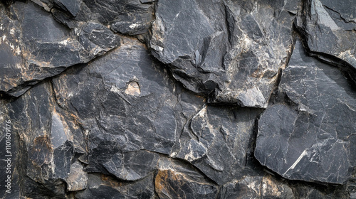 Natural texture of dark slate rock formation in outdoor setting during daylight