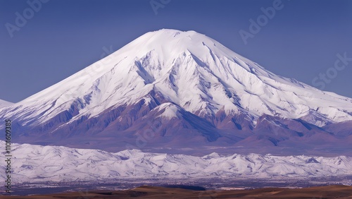 Mount ararat towering majestically snow capped and surrounded by rugged terrain, AI Generated