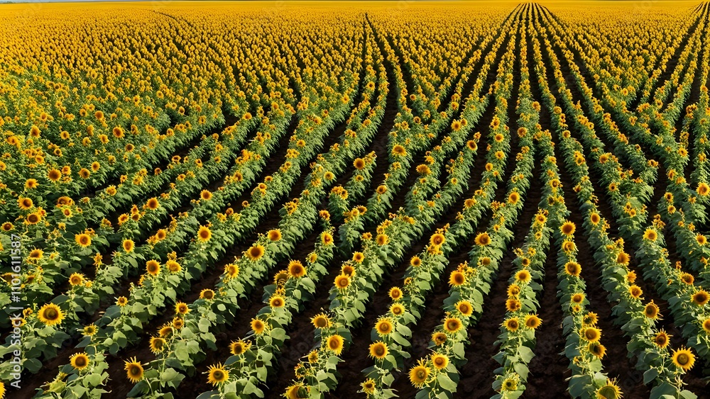 Vast sunflower fields in the plains of castilla la mancha spain under a summer sun, AI Generated Vast sunflower fields in the plains of castilla la mancha spain under a summer sun, AI Generated