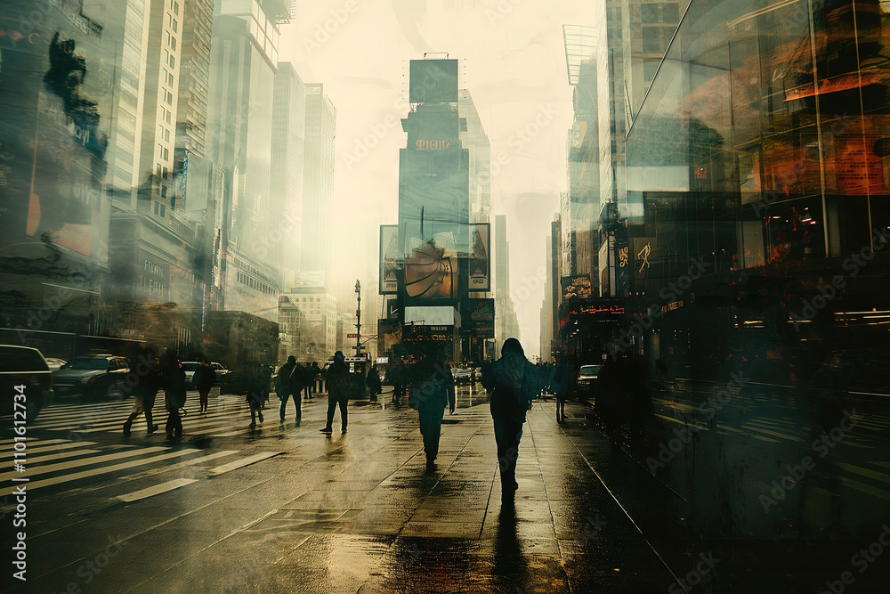 Enigmatic Cityscape in Moody Lighting - Times Square, New York Enigmatic Cityscape in Moody Lighting - Times Square, New York