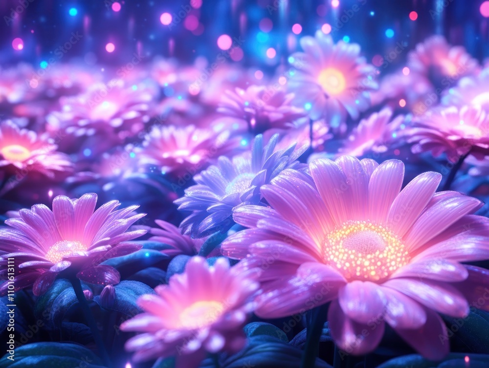 Enchanted Garden A radiant field of flowers glowing and shifting into vibrant patterns of growth, showcasing luminous petals, ethereal blooms, magical flora, fantasy flowers, otherworldly plants Enchanted Garden A radiant field of flowers glowing and shifting into vibrant patterns of growth, showcasing luminous petals, ethereal blooms, magical flora, fantasy flowers, otherworldly plants