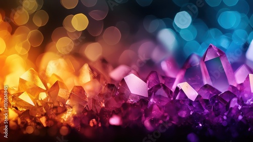 Vibrant Crystal Cluster Gemstone Background Multicolored Sparkle Glowing Lights Abstract Texture