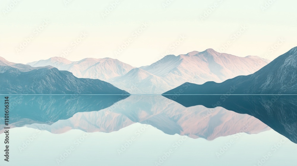 Serene mountain landscape reflecting perfectly in a tranquil lake, creating a calming and inspirational digital wall art piece for nature lovers. Serene mountain landscape reflecting perfectly in a tranquil lake, creating a calming and inspirational digital wall art piece for nature lovers.