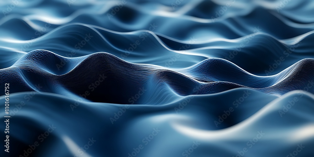 Obraz premium Abstract blue waves, flowing smoothly, 3D rendered texture.