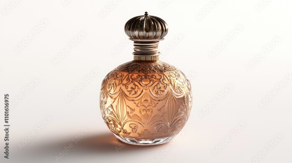 Elegant Ornate Perfume Bottle With Gilded Cap Elegant Ornate Perfume Bottle With Gilded Cap