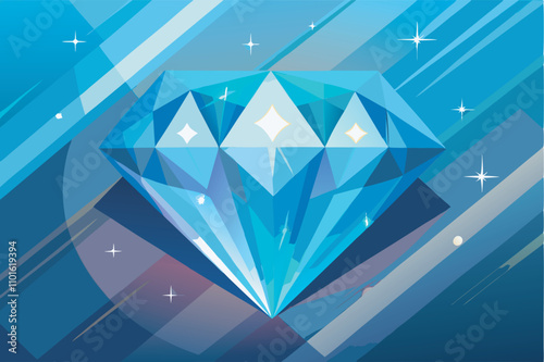 Vibrant blue diamond on starry background with white sparkles. Dreamlike imagery with striking color and value.