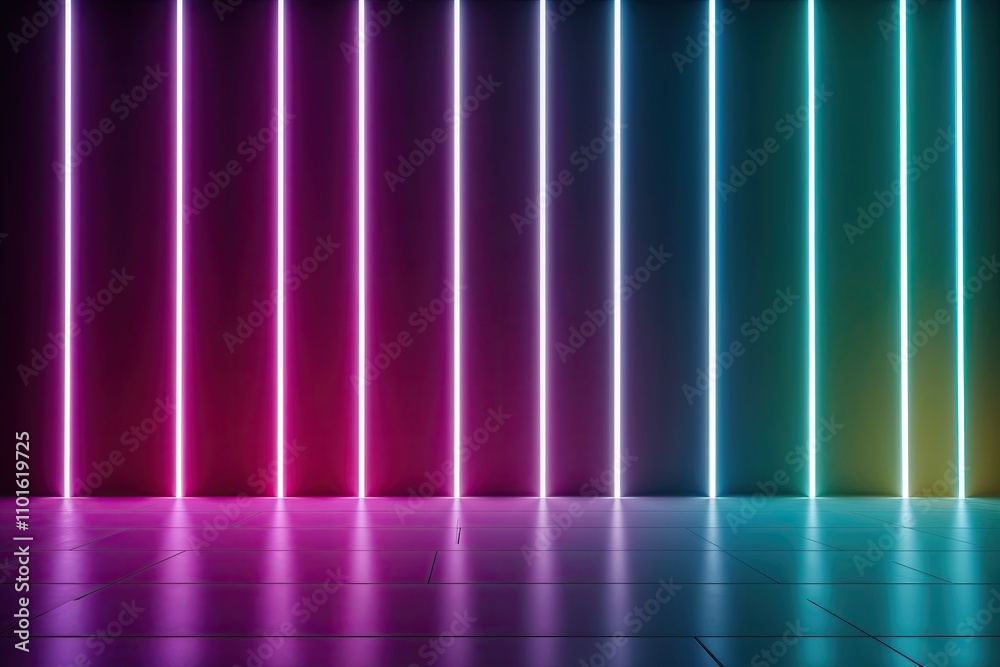 Futuristic 3D Abstract Background with Neon Vertical Lines and Radiant Glow Futuristic 3D Abstract Background with Neon Vertical Lines and Radiant Glow