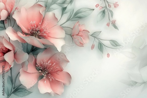 Watercolor floral creations: sophisticated floral motifs and plant wallpapers for cards, invites, and prints. Breathtaking 3d renderings of lovely and subtle blossoms
