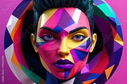 Stunning Surrealistic 3D Facial Render with Geometric Polygon Design