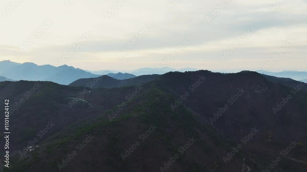 Aerial View of Mt. Sokri in South Korea, Maltijae road, Autumn Aerial View of Mt. Sokri in South Korea, Maltijae road, Autumn