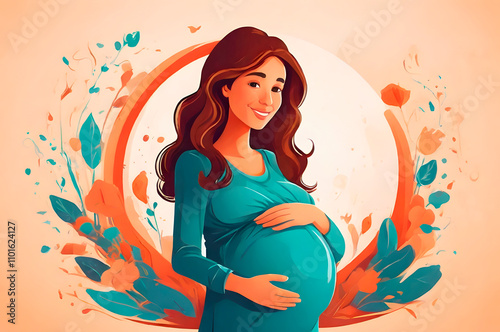 Pregnant woman, future mom, concept illustration in cute cartoon style. Healthcare, pregnancy.