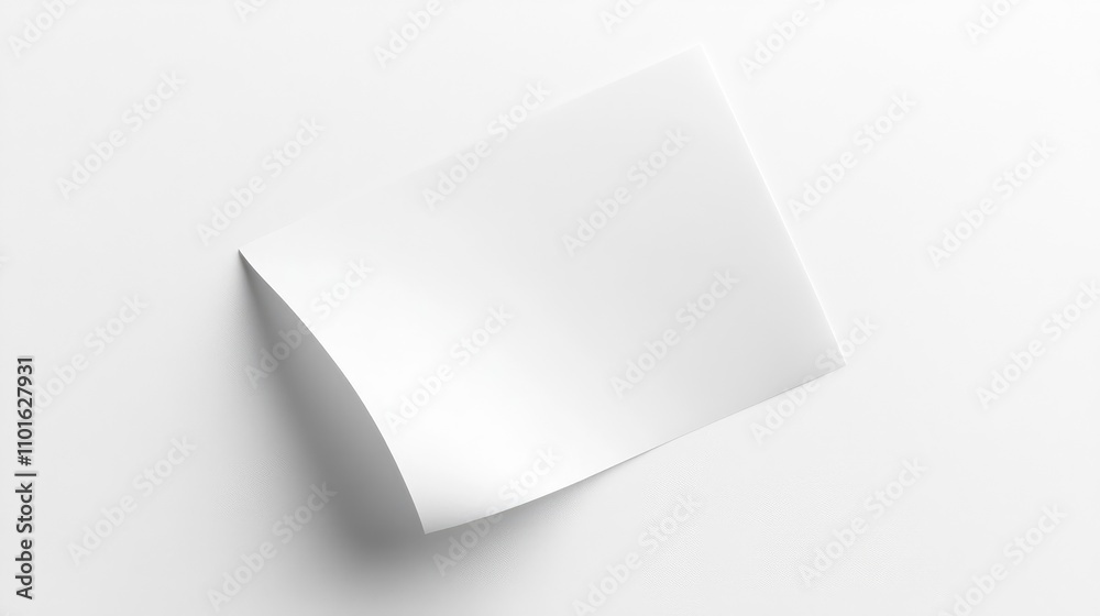 Curved corner blank sheet of white paper resting on a clean white background, viewed from above, showcasing its smooth texture and slight bend. Curved corner blank sheet of white paper resting on a clean white background, viewed from above, showcasing its smooth texture and slight bend.