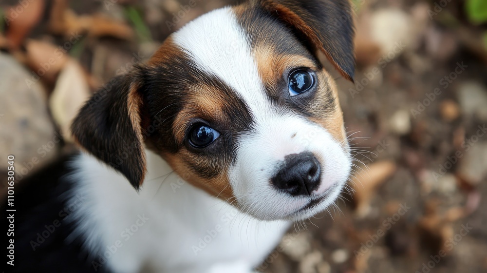 Close-up portrait of an adorable Jack Russell Terrier puppy with expressive blue eyes and a playful expression against a natural background. Close-up portrait of an adorable Jack Russell Terrier puppy with expressive blue eyes and a playful expression against a natural background.