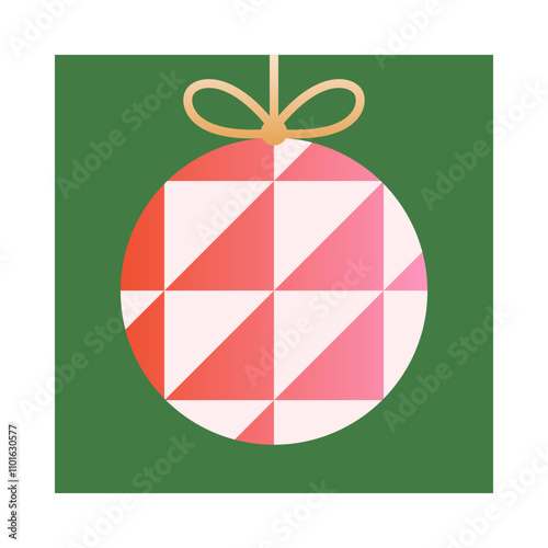 Holiday christmas ball ornament.Christmas and Happy New Year decor.Festive vector symbol in red,gold,green colors.Holiday design for branding,emblems,invitations,prints,smm,covers