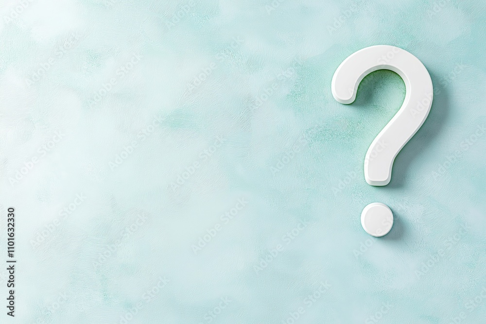 White question mark on light teal background symbolizing curiosity and mystery White question mark on light teal background symbolizing curiosity and mystery