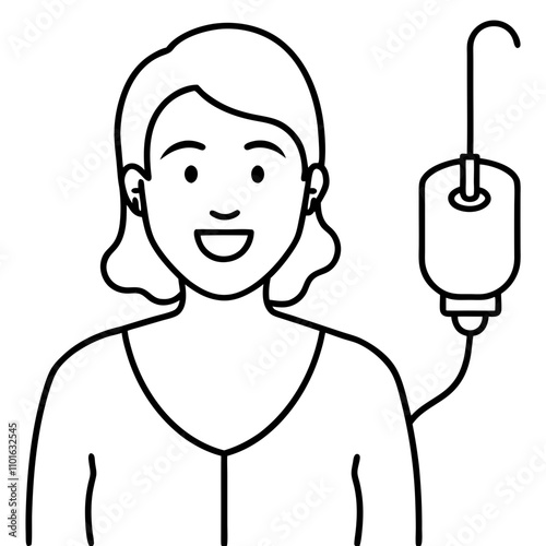 happy woman with intravenous saline drip