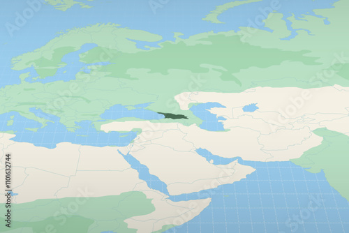 Georgia highlighted on a detailed map, geographic location of Georgia.