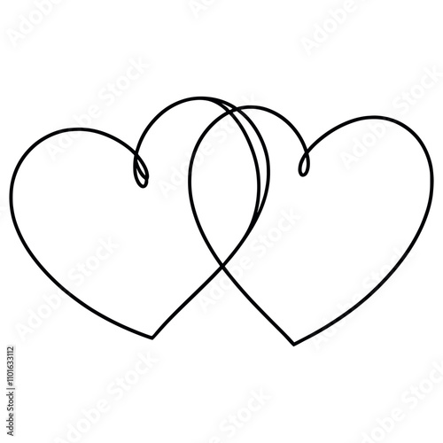 Heart continuous one line drawing, Black and white vector minimalist illustration of love concept made of one line