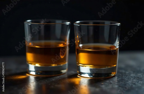 Glass of whiskey on dark background. Drink photo bar restaurant. AI Generative