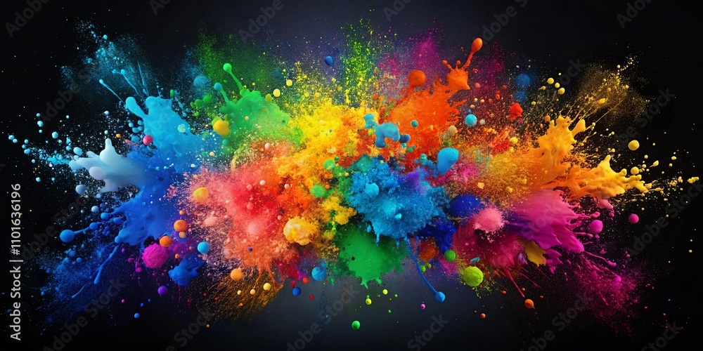 A vibrant explosion of multicolored paint splatters and powder, a dynamic burst of artistic energy A vibrant explosion of multicolored paint splatters and powder, a dynamic burst of artistic energy