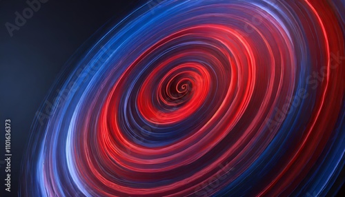 Dynamic red and blue spiral design with circular orbit rotation on an abstract background. Perfect for text overlays, digital presentations, or creative designs with a futuristic touch.