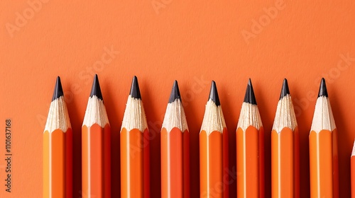 A sleek set of drawing pencils displayed on a solid orange background
