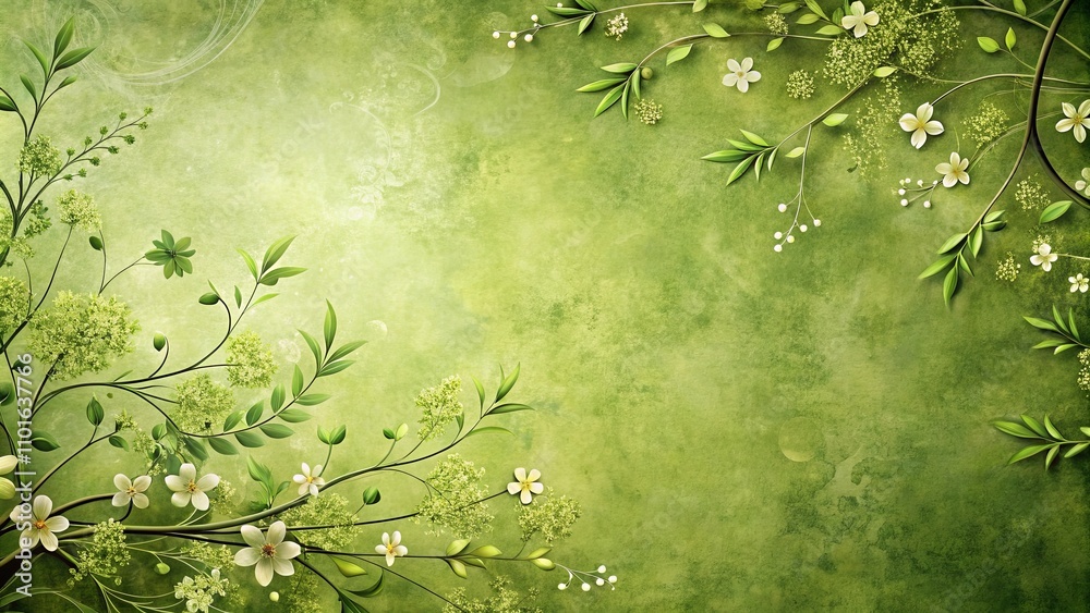 Serene Springtime Floral Border on a Green Textured Background