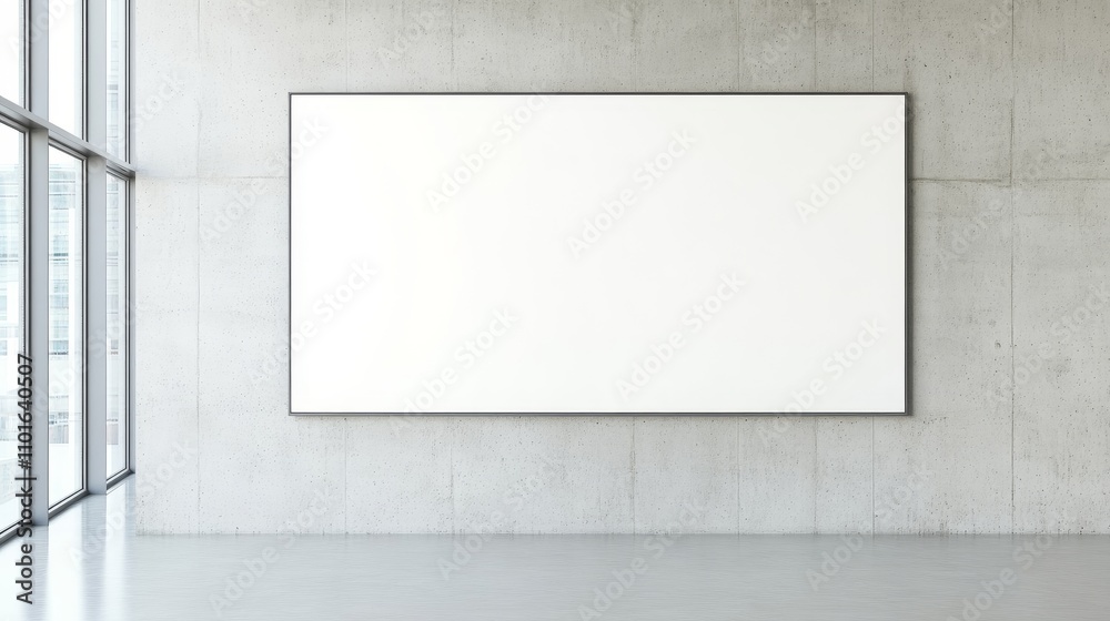 A blank white wall in a concrete office with large windows, offering a mockup for 3D rendering, ideal for showcasing design concepts or corporate branding in a minimalist setting. A blank white wall in a concrete office with large windows, offering a mockup for 3D rendering, ideal for showcasing design concepts or corporate branding in a minimalist setting.