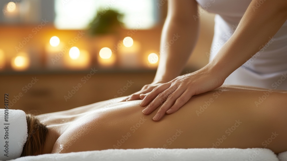 Fototapeta premium Relaxing Therapeutic Massage Session With A Professional Massager Focusing On Client's Back For Stress Relief And Physical Rehabilitation In A Calm Environment