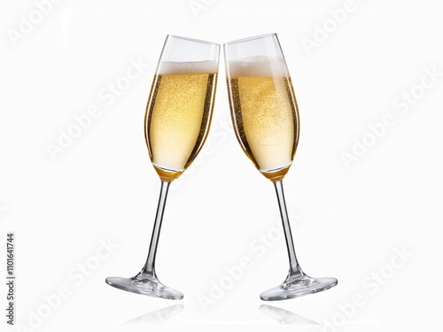 Cheers! Two champagne glasses. Isolated on white background with clipping path 