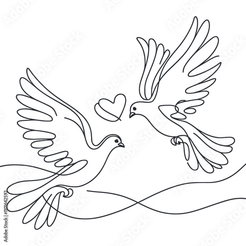 White dove in one continuous line drawing. Bird symbol of peace and freedom in simple linear style. Concept for national labor movement icon. Editable stroke. Doodle outline vector illustration