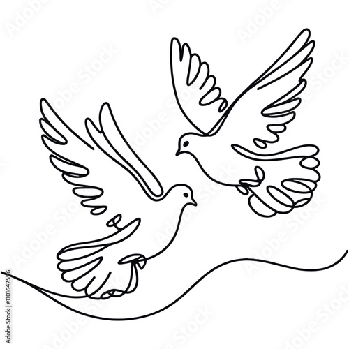 White dove in one continuous line drawing. Bird symbol of peace and freedom in simple linear style. Concept for national labor movement icon. Editable stroke. Doodle outline vector illustration