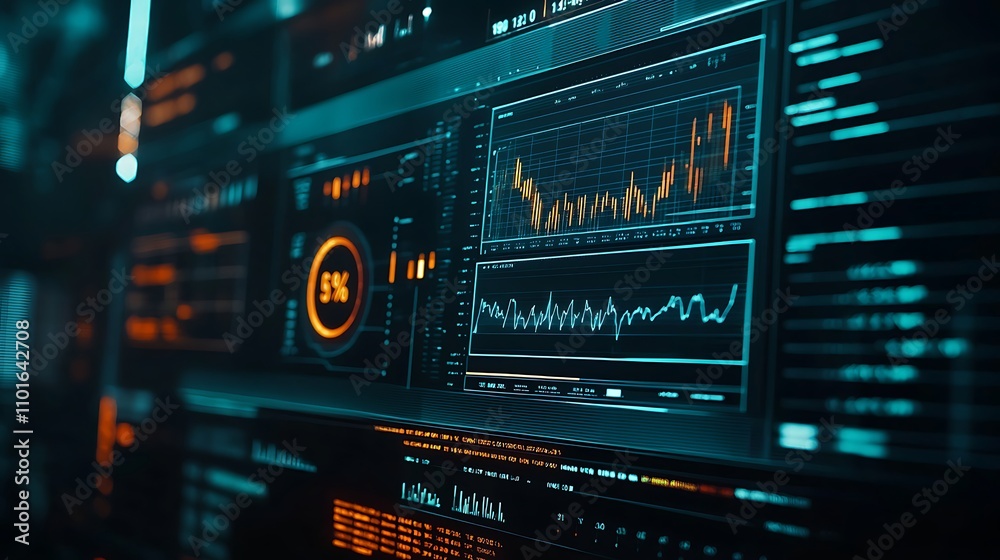Futuristic Teal and Orange Data Visualization on a Screen Futuristic Teal and Orange Data Visualization on a Screen
