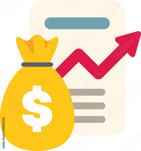 Business concept of money growth with growing up arrow on document background