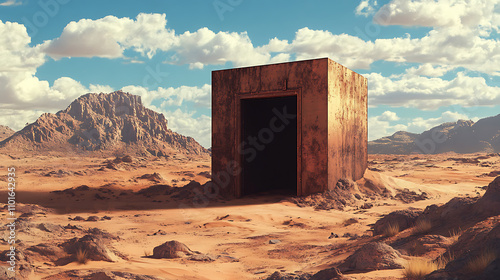  Illustration of a secret bunker door in the middle of a desert landscape (3)