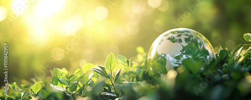 Glass Globe with Growing Plants Reflecting Earth’s Fragile Ecosystem