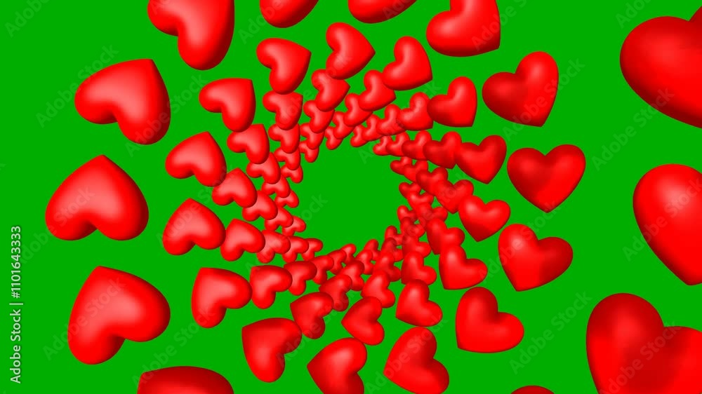 Love animation red heart zoom in green screen