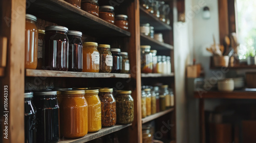 Wallpaper Mural Colorful Preserved Foods in Glass Jars on Rustic Wooden Shelves Torontodigital.ca