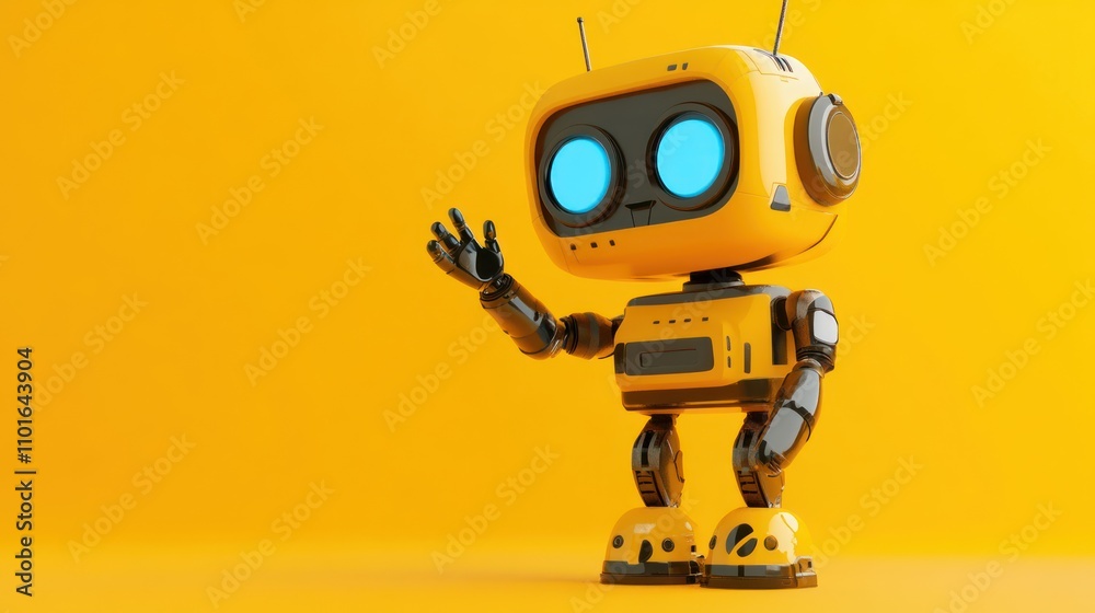 Yellow Robot Gesturing On Yellow Background Yellow Robot Gesturing On Yellow Background
