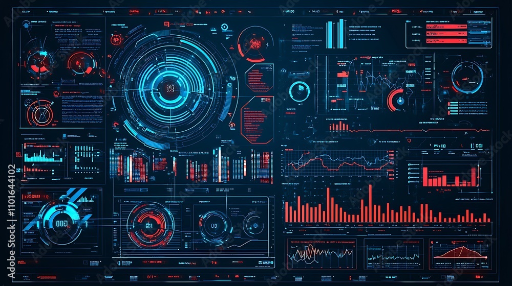 Futuristic Sci-Fi HUD Interface with Data Overlays and Graphs Futuristic Sci-Fi HUD Interface with Data Overlays and Graphs