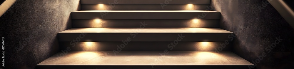 A staircase illuminated by soft lights, creating a warm and inviting atmosphere. A staircase illuminated by soft lights, creating a warm and inviting atmosphere.