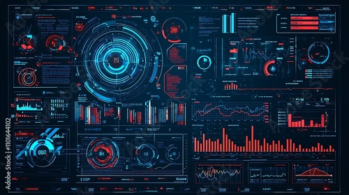 Futuristic Sci-Fi HUD Interface with Data Overlays and Graphs