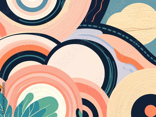 Abstract Circular Composition: A Symphony of Pastel Hues and Organic Forms photo