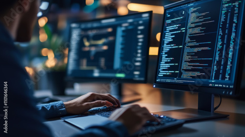 Wallpaper Mural Rear View of Analyst Monitoring Financial Data on Multiple Screens Torontodigital.ca