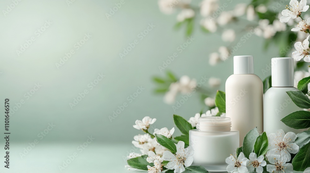 Botanical Skincare Products with Spring Flowers Botanical Skincare Products with Spring Flowers