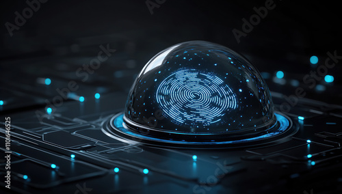 Futuristic Holographic Dome with Glowing Blue Circuitry photo